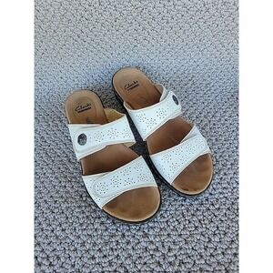 Clarks Womens Leisa Lacole Sandal Size 7 M White Leather Slide Adjustable Shoe